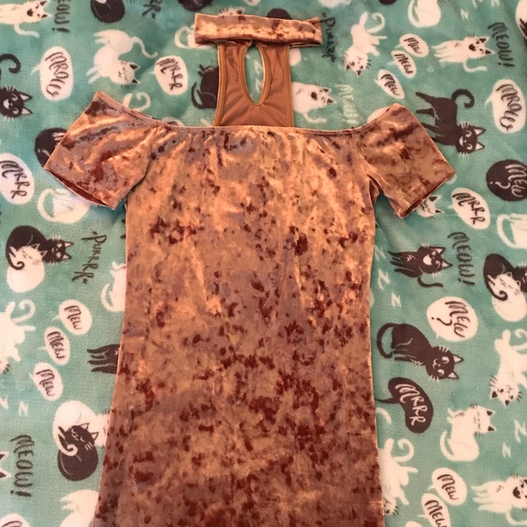 gold velvet mini choker dress - Picture 1 of 8